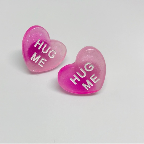 Hug Me Ombré Glitter Conversation Heart Earrings - Picture 11 of 15